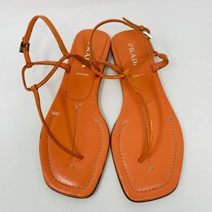 Prada Coral Patent Leather Sandals Made In Italy Worn A Few Times Size 37 (6.5)